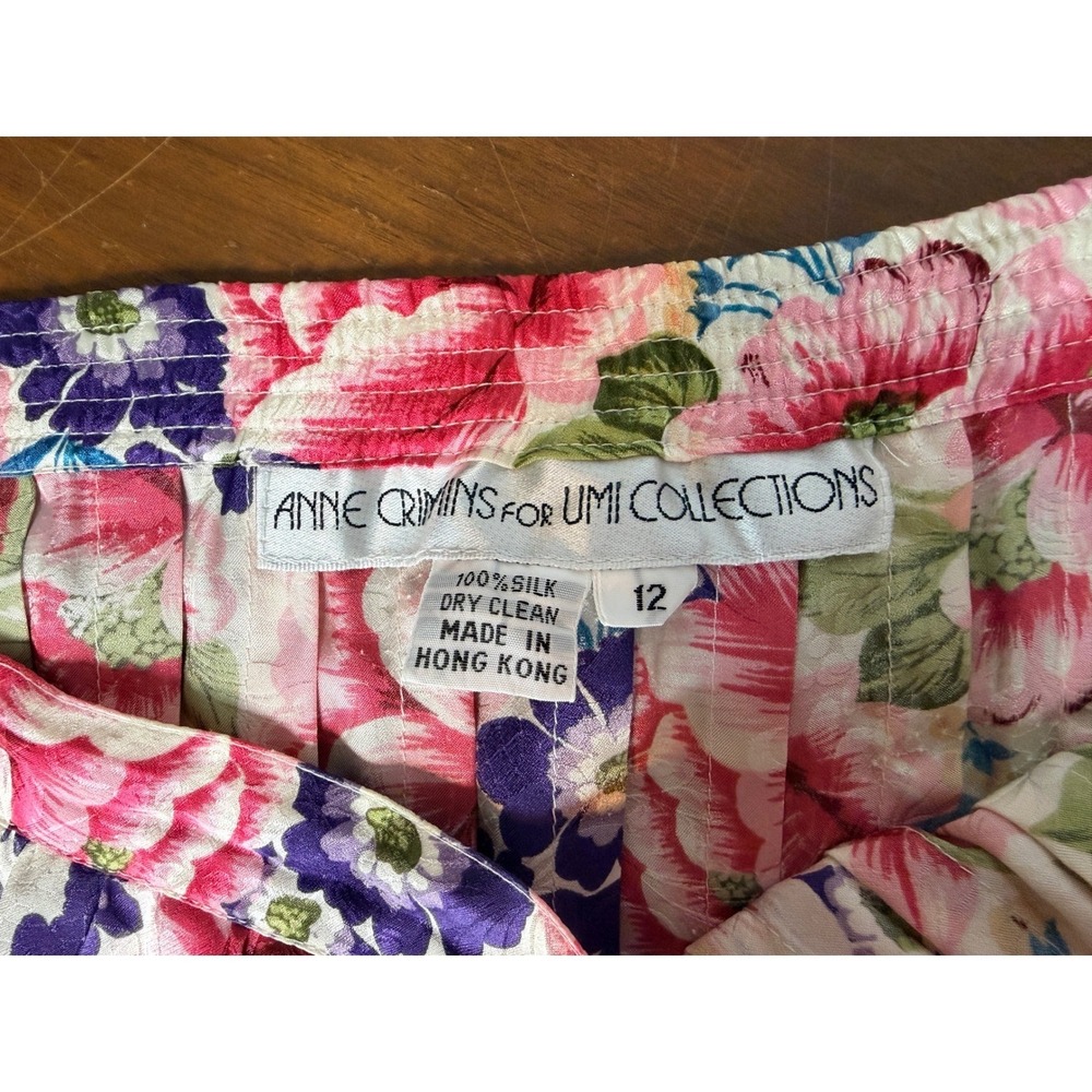 Anne Crimmins Umi Collections Skirt Set Women 12 Pink Floral Silk Linen Vtg 2pc - Picture 9 of 13